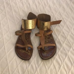 Sam Edelman Cognac and Gold Sandals, Size 7